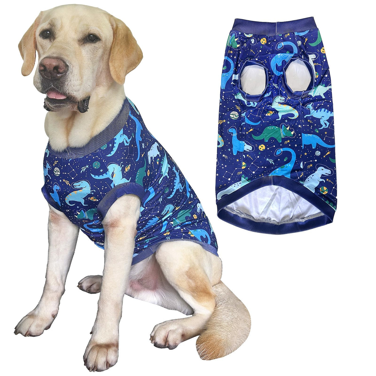 Dog Navy T Shirts with Universe Dinosaur Pattern Printed Pet Shirt Softable Pajamas for Large Dogs (XL, Navy)