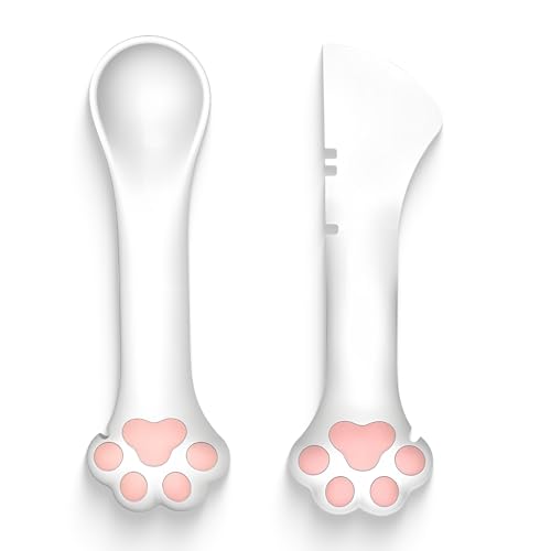Cat Food Spoon, Pet Food Can Spoon & Scoop, Cat Dog Food Spatula for Wet Food, Pet Can Opener with Mini Spatula for Dogs Cats Feeding Can, White, Set of 2|B0DB274YRX
