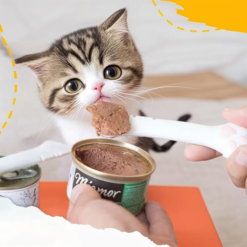 Cat Food Spoon, Pet Food Can Spoon & Scoop, Cat Dog Food Spatula for Wet Food, Pet Can Opener with Mini Spatula for Dogs Cats Feeding Can, White, Set of 2|B0DB274YRX