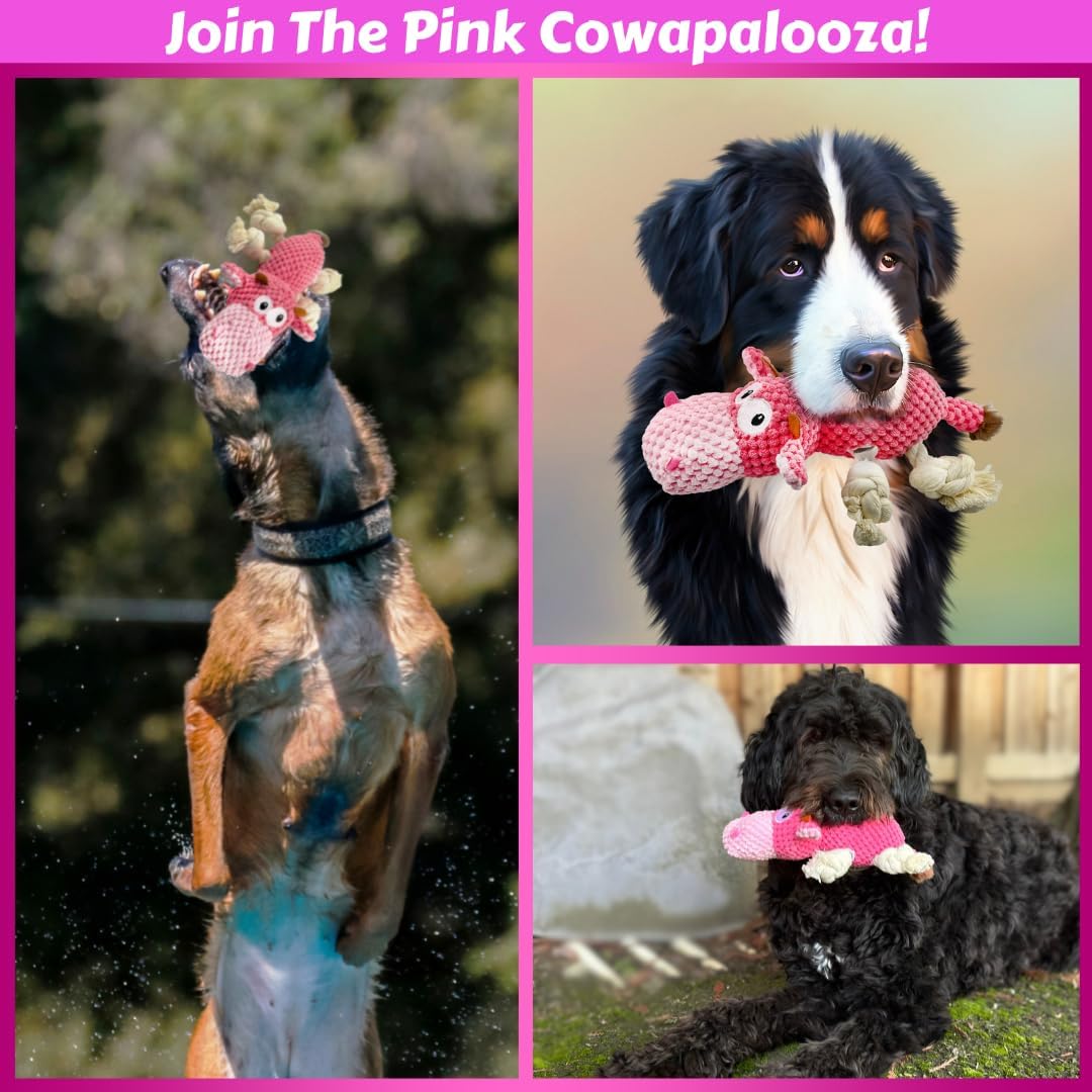 Large Dog Toy - Pink Cow Squeaky Dog Toys for Large Dogs