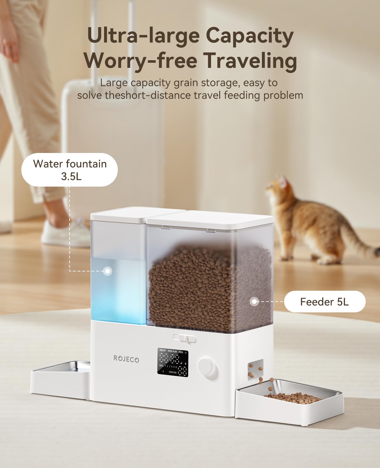 Rojeco 36Cups/8.5L Pet Automatic Cat Feeder and Gravity Water Dispenser