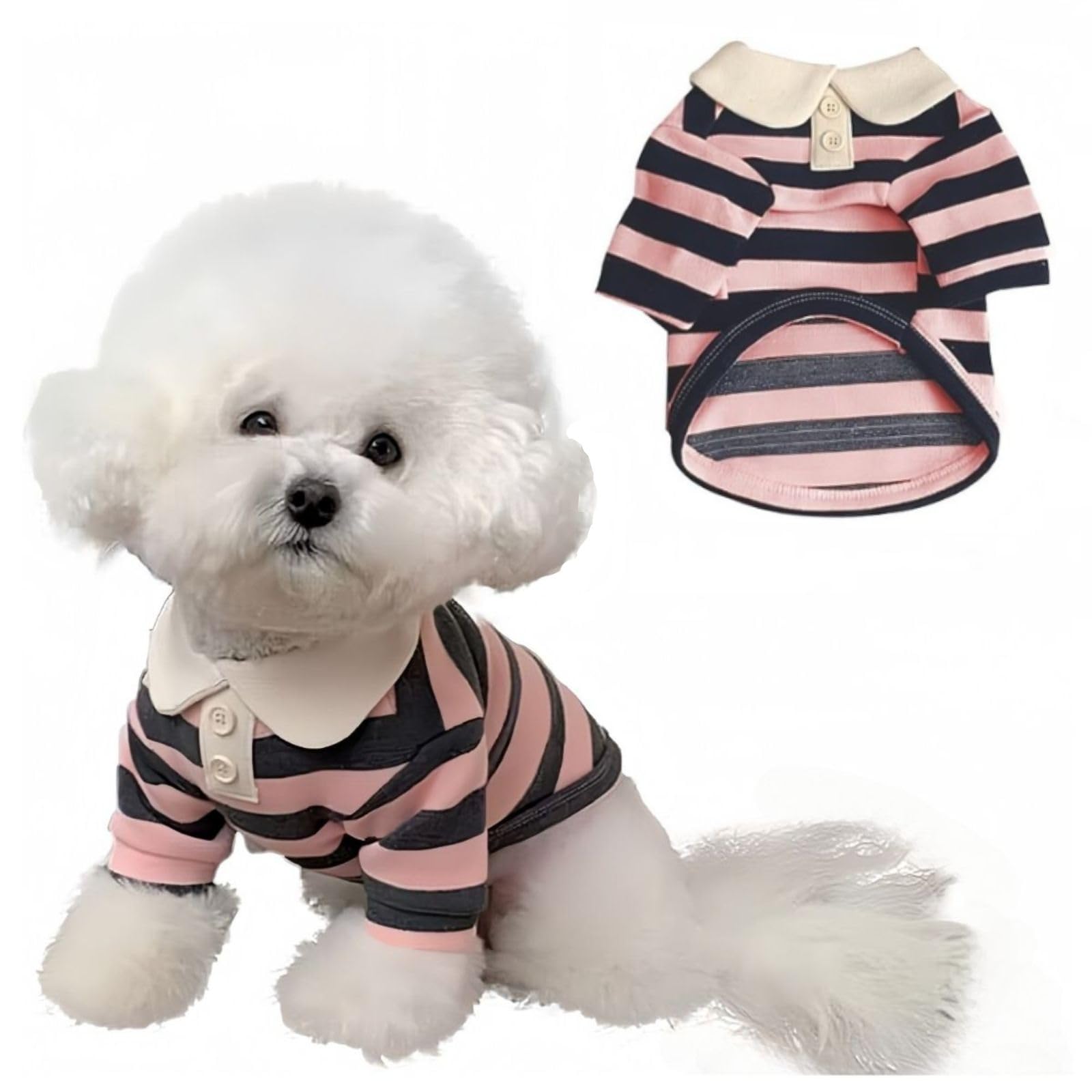 MANON ROSA Cute Dog Clothes Boy Dog Polo Shirt for Small Medium Dogs - Summer Male Puppy T Shirts for Yorkie Poodle Shih Tzu Dachshund Kittens, Striped Collared Pet Doggie Designer Outfits Red S