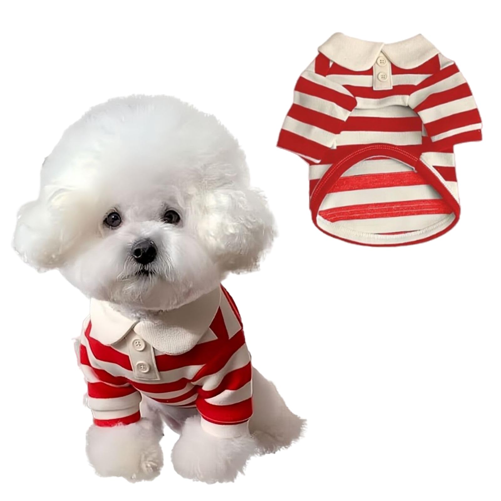 MANON ROSA Cute Dog Clothes Boy Dog Polo Shirt for Small Medium Dogs - Summer Male Puppy T Shirts for Yorkie Poodle Shih Tzu Dachshund Kittens, Striped Collared Pet Doggie Designer Outfits Red S