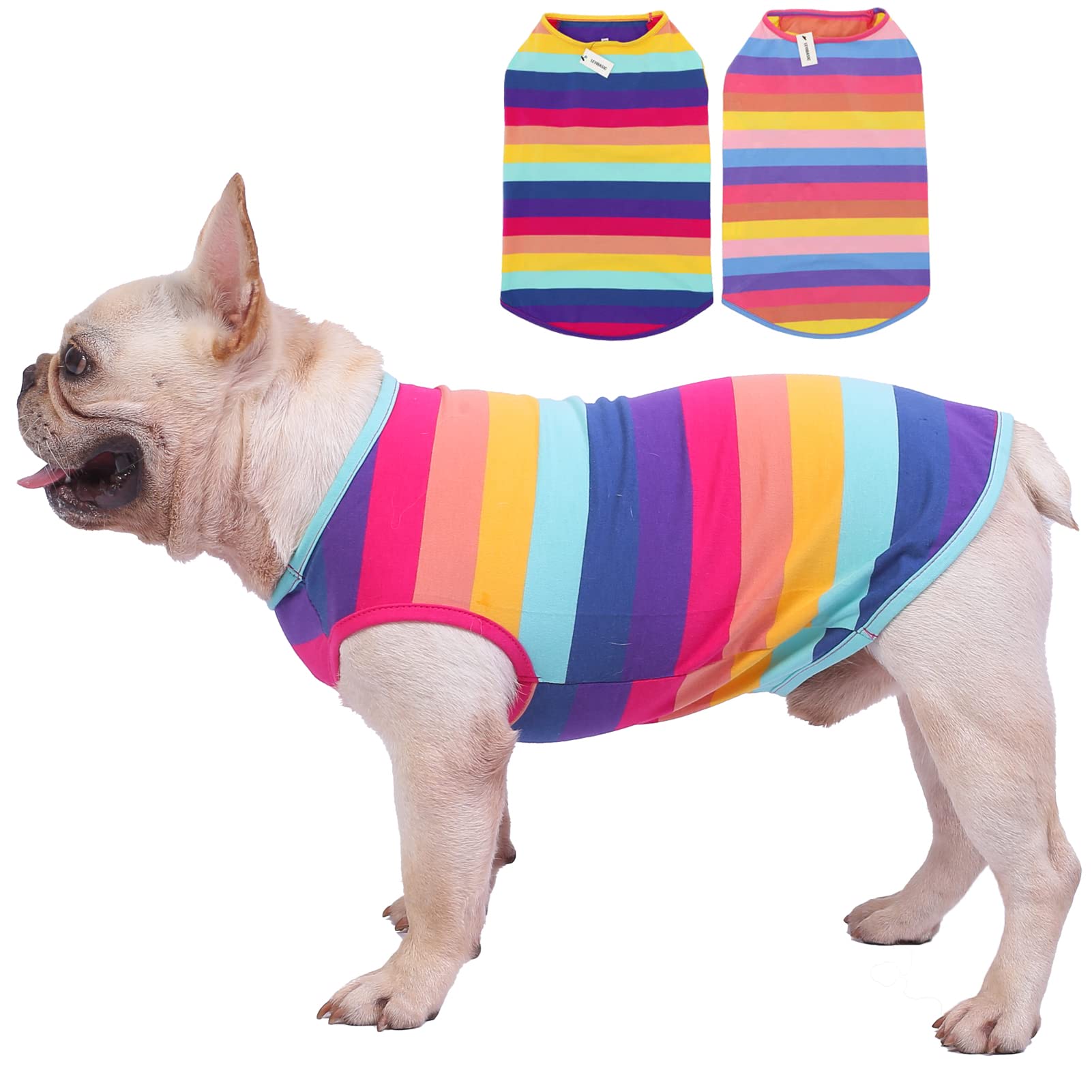 Dog Shirts Cotton Striped T-Shirts, Breathable Basic Vest for Puppy and Cat, Super Soft Stretchable Doggy Tee Tank Top Sleeveless, Fashion & Cute Color for Boys and Girls (M, Black+Red)
