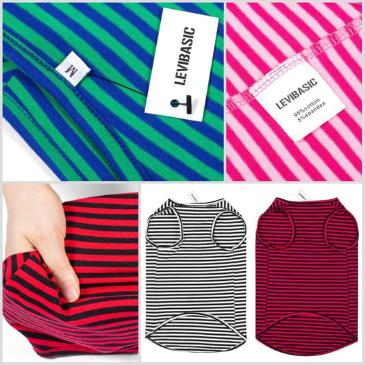 Dog Shirts Cotton Striped T-Shirts, Breathable Basic Vest for Puppy and Cat, Super Soft Stretchable Doggy Tee Tank Top Sleeveless, Fashion & Cute Color for Boys and Girls (M, Black+Red)