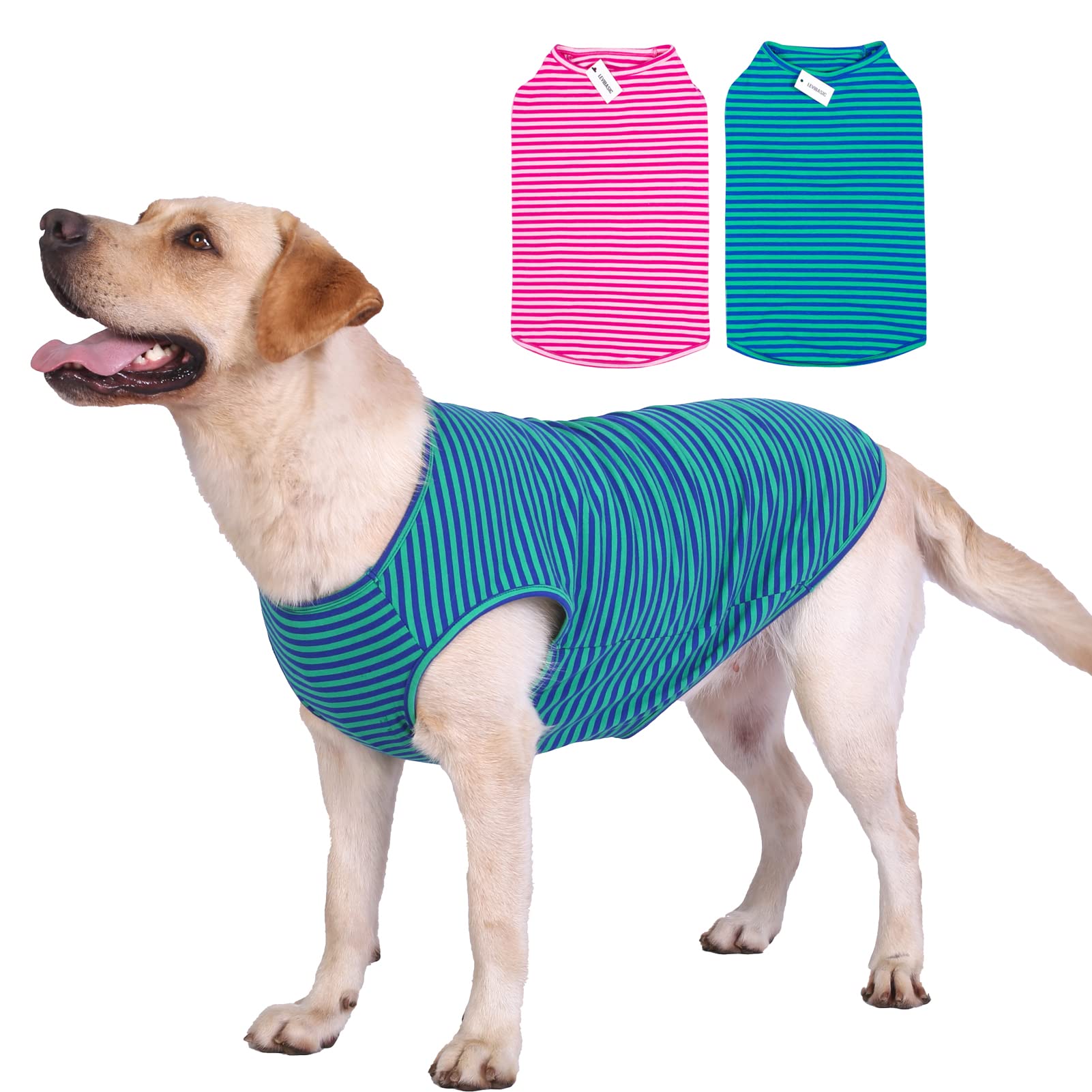 Dog Shirts Cotton Striped T-Shirts, Breathable Basic Vest for Puppy and Cat, Super Soft Stretchable Doggy Tee Tank Top Sleeveless, Fashion & Cute Color for Boys and Girls (M, Black+Red)