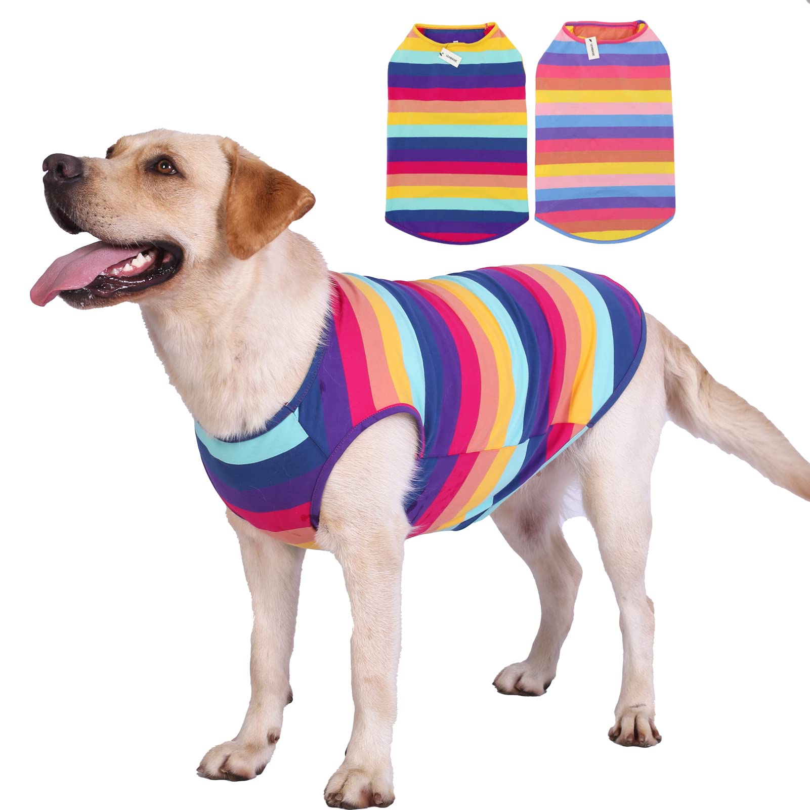 Dog Shirts Cotton Striped T-Shirts, Breathable Basic Vest for Puppy and Cat, Super Soft Stretchable Doggy Tee Tank Top Sleeveless, Fashion & Cute Color for Boys and Girls (M, Black+Red)