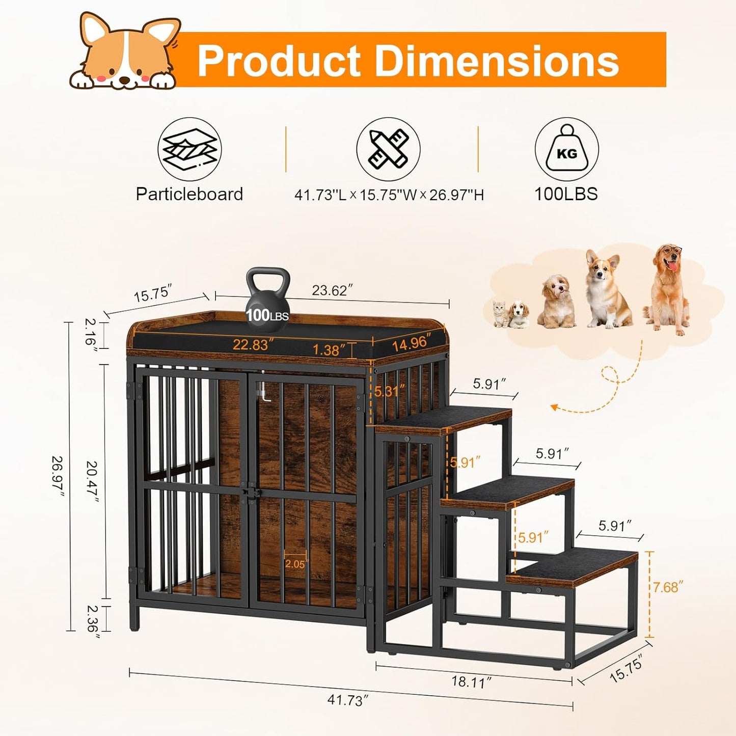 Snughome Dog Crate Furniture with Stairs