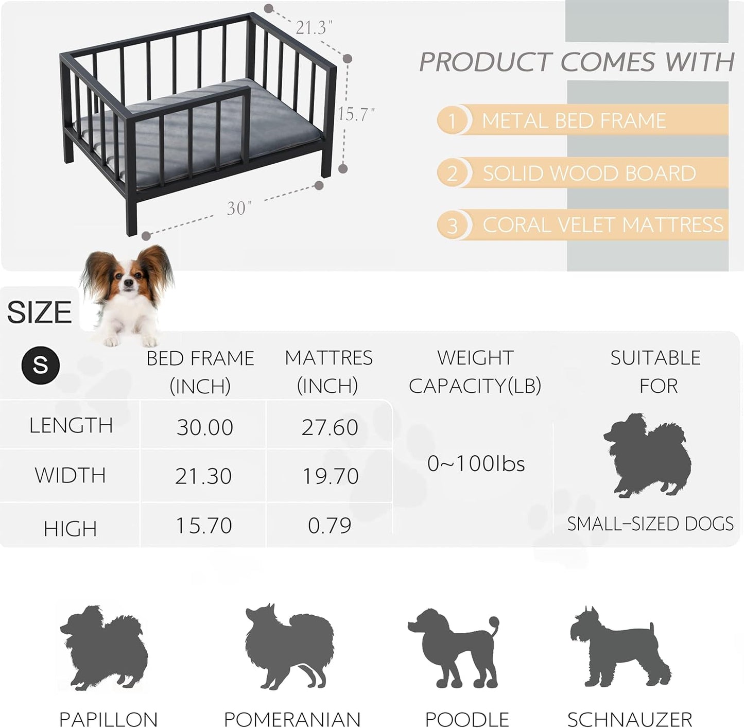 Dog Bed with Rails - Elevated Pet Metal Bed