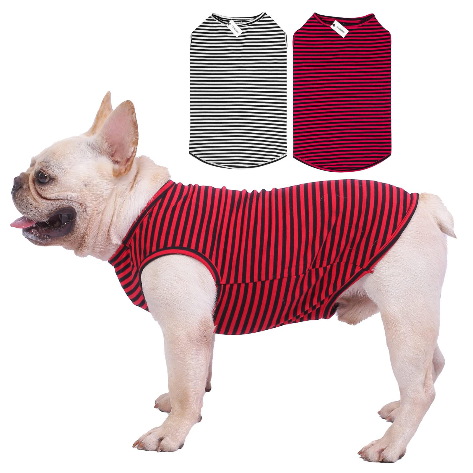 Dog Shirts Cotton Striped T-Shirts, Breathable Basic Vest for Puppy and Cat, Super Soft Stretchable Doggy Tee Tank Top Sleeveless, Fashion & Cute Color for Boys and Girls (M, Black+Red)