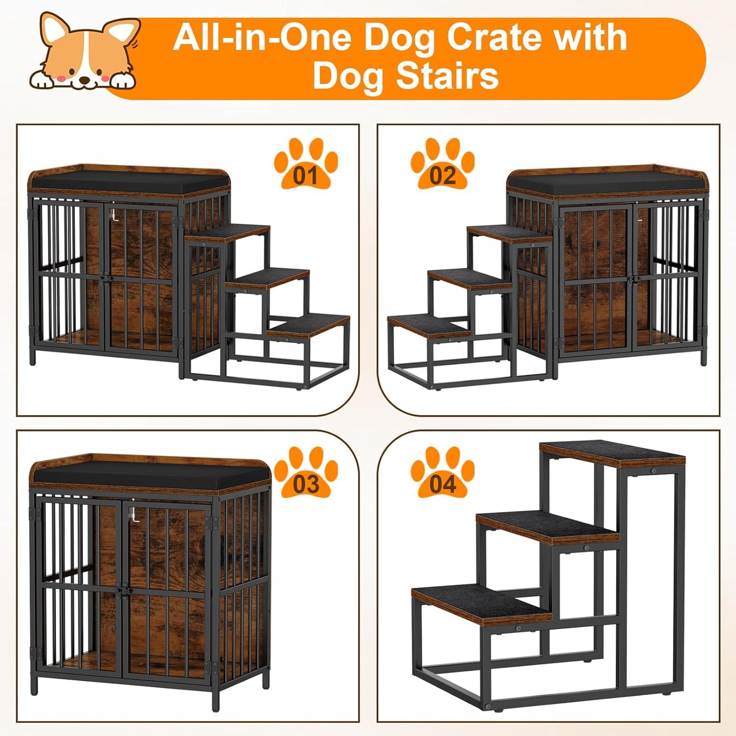 Snughome Dog Crate Furniture with Stairs