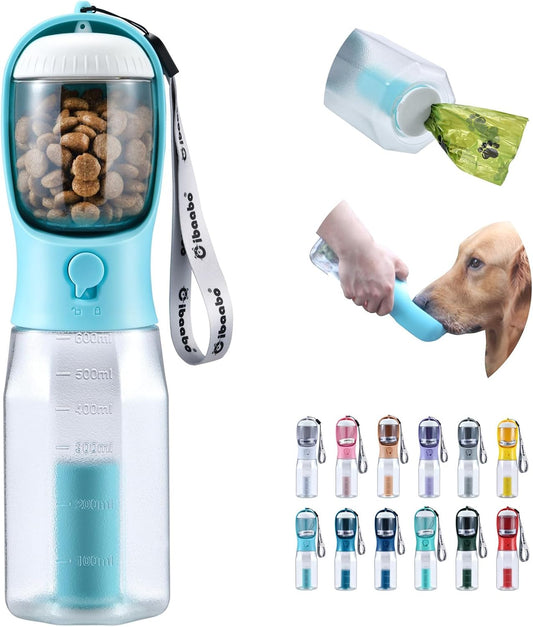 Dog Water Bottle with Food Container & Poop Bag Holder