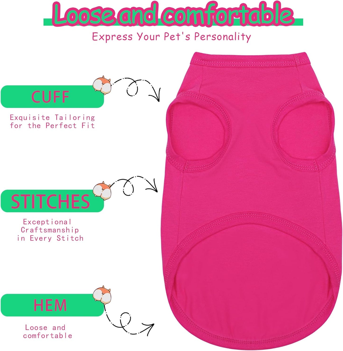 Paiaite Dog Clothes Fashionable Sleeveless Pet Vest: 'Little Miss Sassy' Printed Cotton Dog Shirt, Ideal for Small, Medium, and Large Breeds, Ensuring Comfort and Breathability Rose Red M