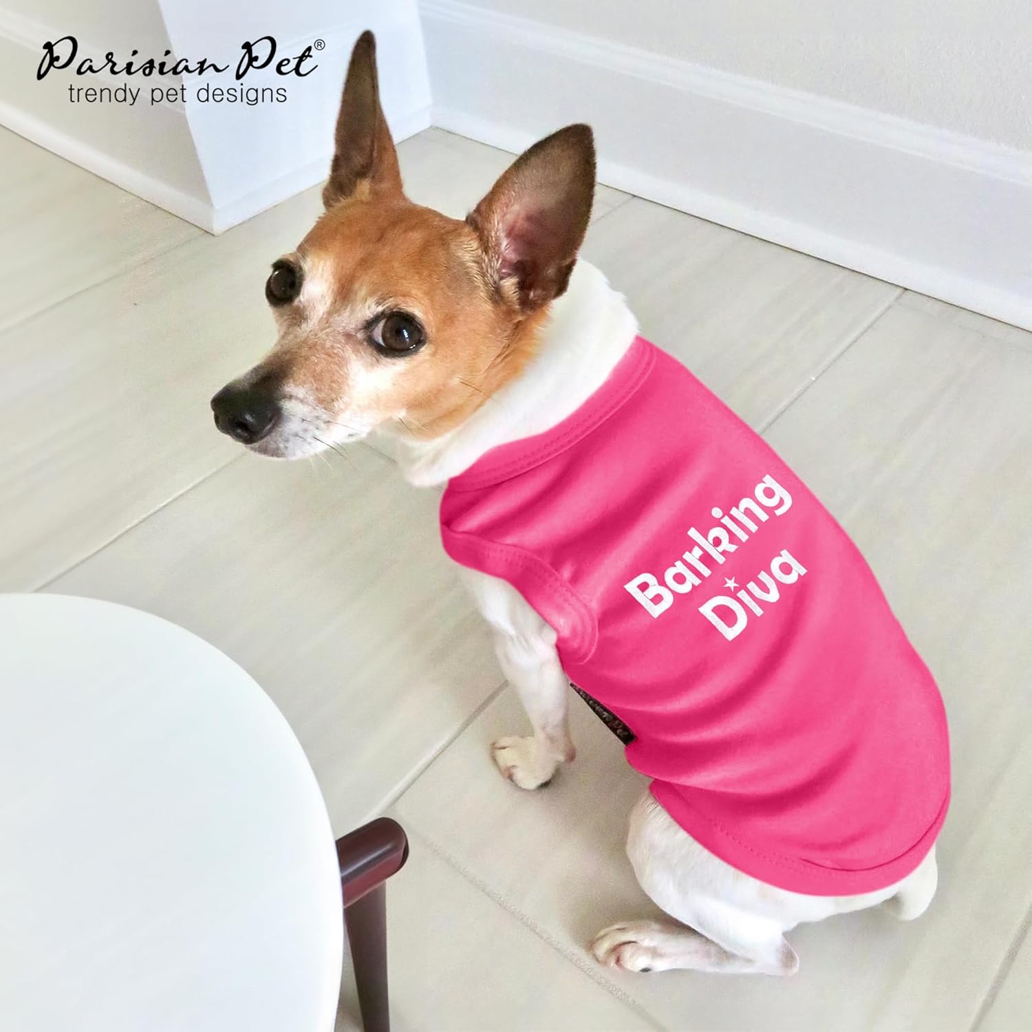 Parisian Pet Dog Tshirt - Embroidered “Barking Diva“ Girl Dog Clothes - Breathable and Lightweight Pet Vest - Sleeveless Pink Tee Shirts - Machine Washable Shirt for Medium Dogs - M