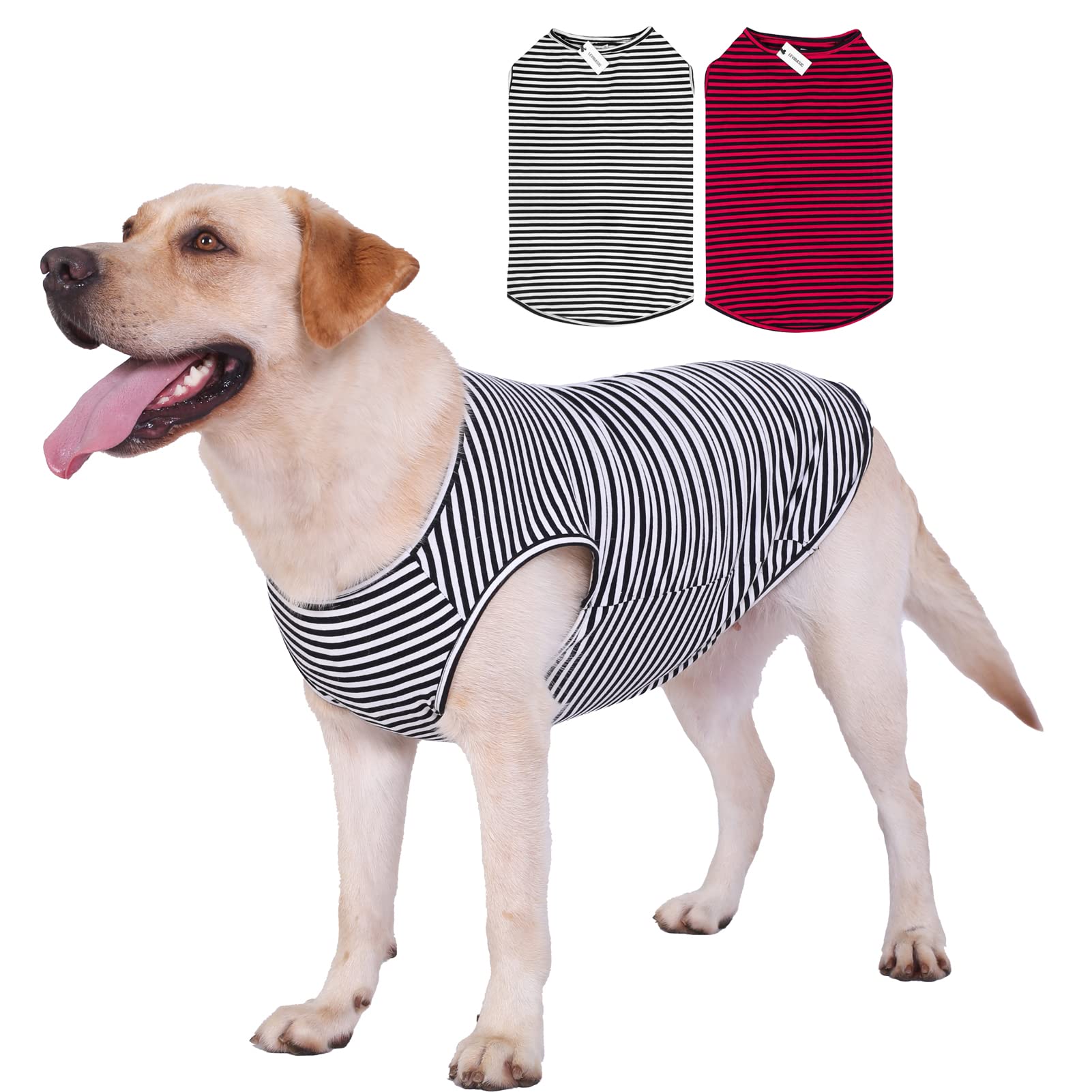 Dog Shirts Cotton Striped T-Shirts, Breathable Basic Vest for Puppy and Cat, Super Soft Stretchable Doggy Tee Tank Top Sleeveless, Fashion & Cute Color for Boys and Girls (M, Black+Red)