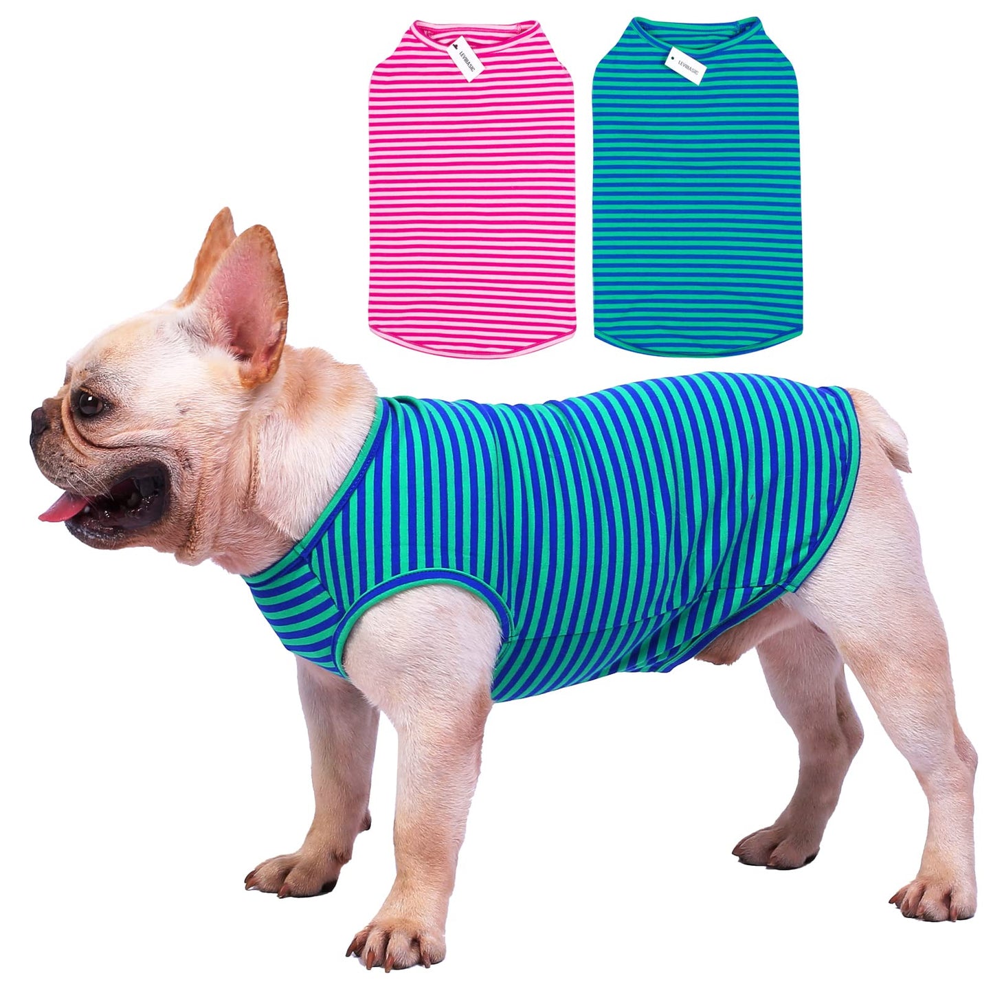 Dog Shirts Cotton Striped T-Shirts, Breathable Basic Vest for Puppy and Cat, Super Soft Stretchable Doggy Tee Tank Top Sleeveless, Fashion & Cute Color for Boys and Girls (M, Black+Red)