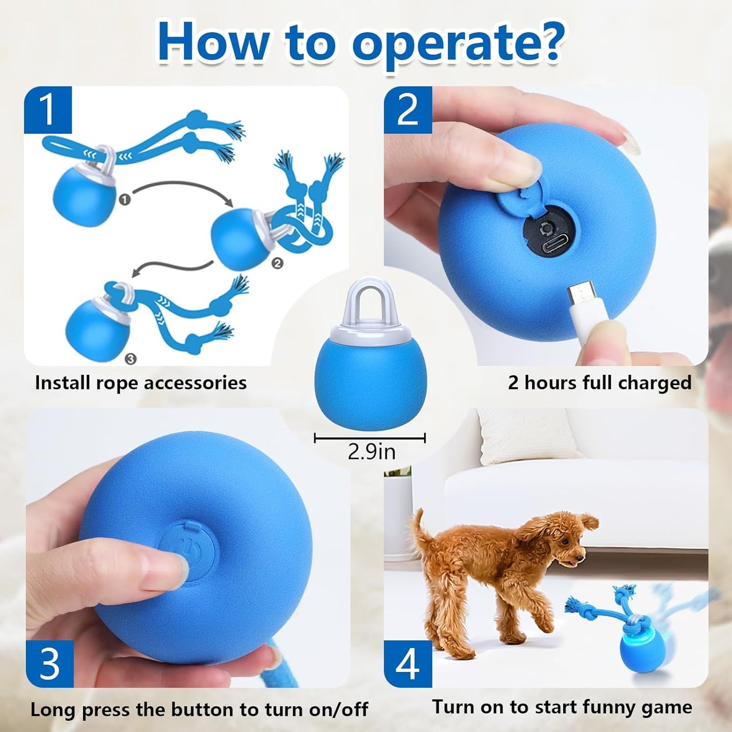 Interactive Dog Toys, Moving Dog Ball with Touch Activated