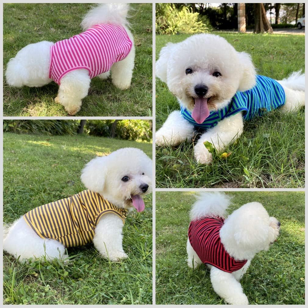 Dog Shirts Cotton Striped T-Shirts, Breathable Basic Vest for Puppy and Cat, Super Soft Stretchable Doggy Tee Tank Top Sleeveless, Fashion & Cute Color for Boys and Girls (M, Black+Red)