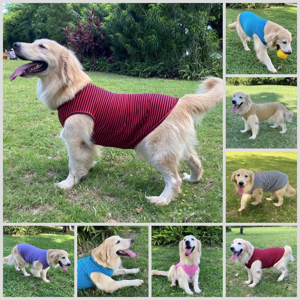 Dog Shirts Cotton Striped T-Shirts, Breathable Basic Vest for Puppy and Cat, Super Soft Stretchable Doggy Tee Tank Top Sleeveless, Fashion & Cute Color for Boys and Girls (M, Black+Red)