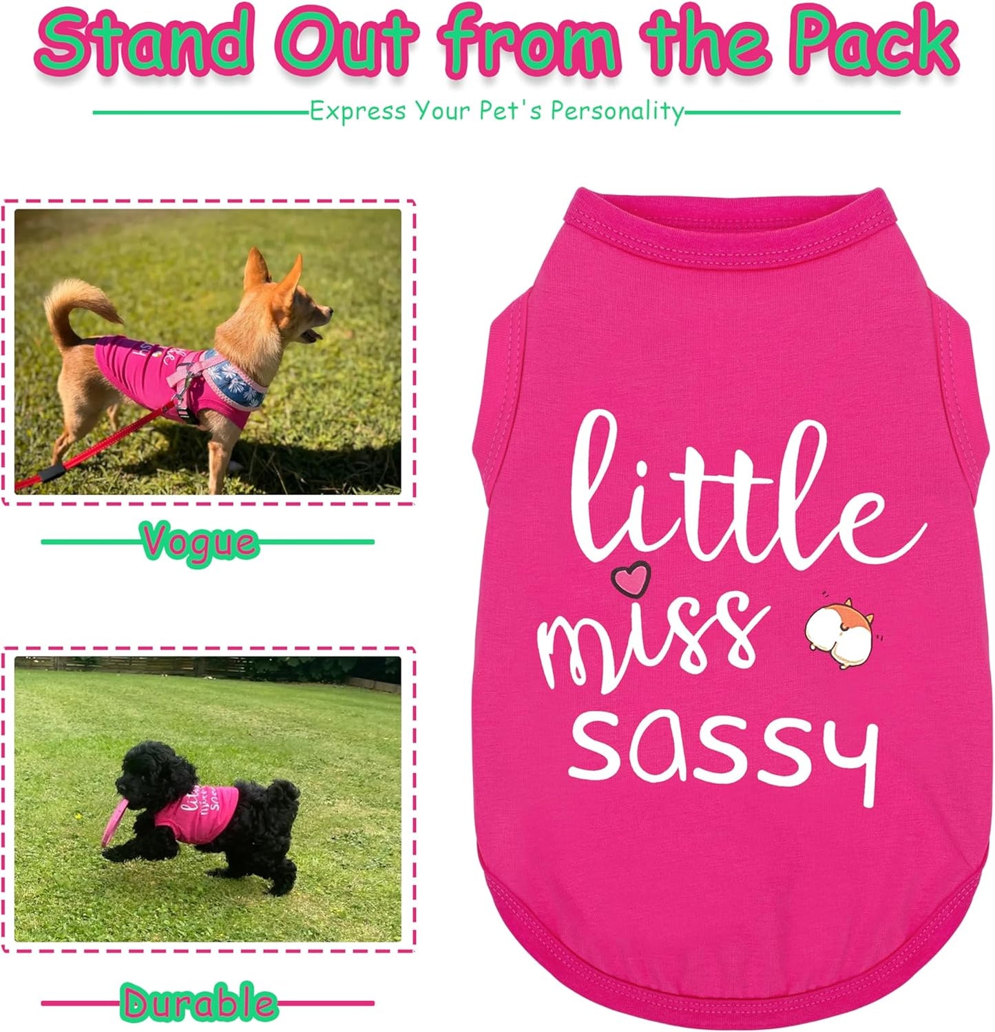 Paiaite Dog Clothes Fashionable Sleeveless Pet Vest: 'Little Miss Sassy' Printed Cotton Dog Shirt, Ideal for Small, Medium, and Large Breeds, Ensuring Comfort and Breathability Rose Red M