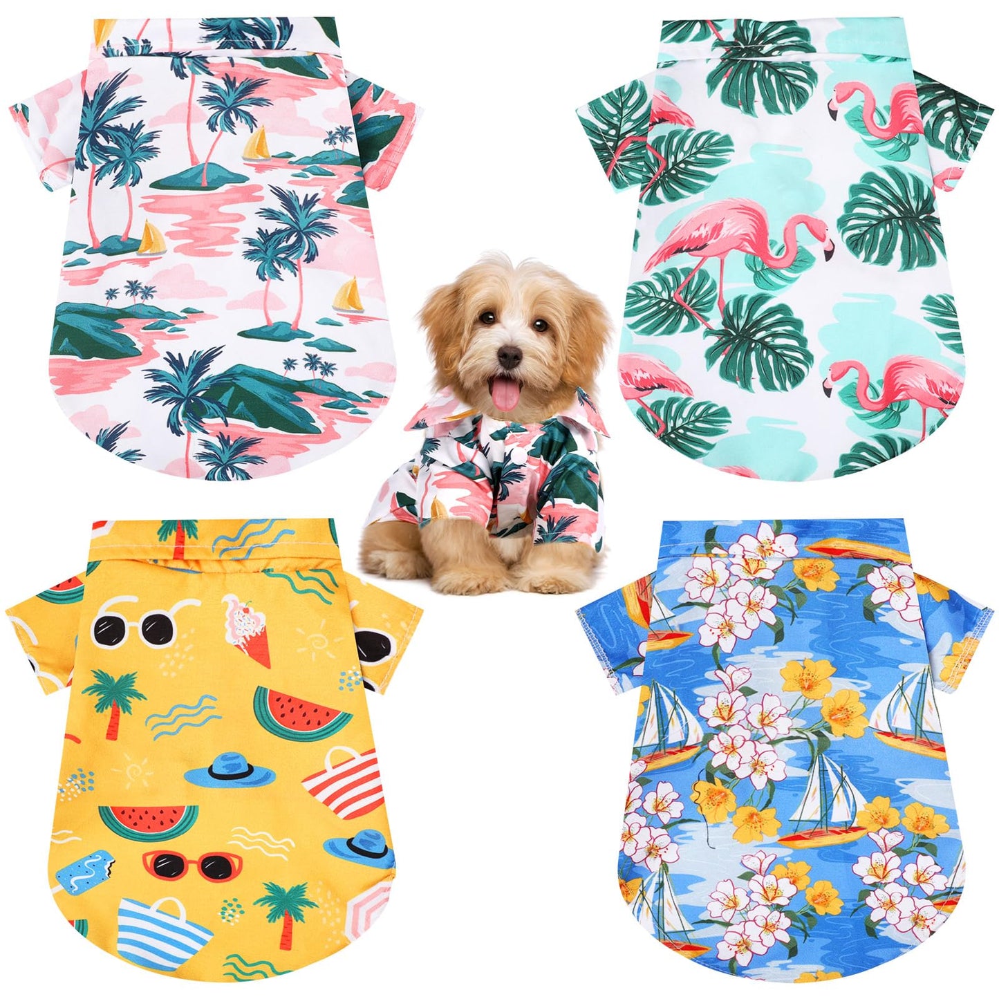 Weewooday 4 Pieces Pet Summer T-Shirts Hawaii Style Floral Pet Dog Shirt Breathable Cool Clothes Beach Seaside Puppy Sweatshirt for Small Puppy(Floral Style,Small)