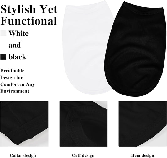 2 Pack Solid Color Dog Shirts - Lightweight, Quick Dry, Breathable Pet T-Shirts for Small to Large Dogs - Stretchy, Durable, Ideal for All Seasons and Holidays.Black White S