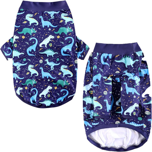 Dog Navy T Shirts with Universe Dinosaur Pattern Printed Pet Shirt Softable Pajamas for Large Dogs (XL, Navy)
