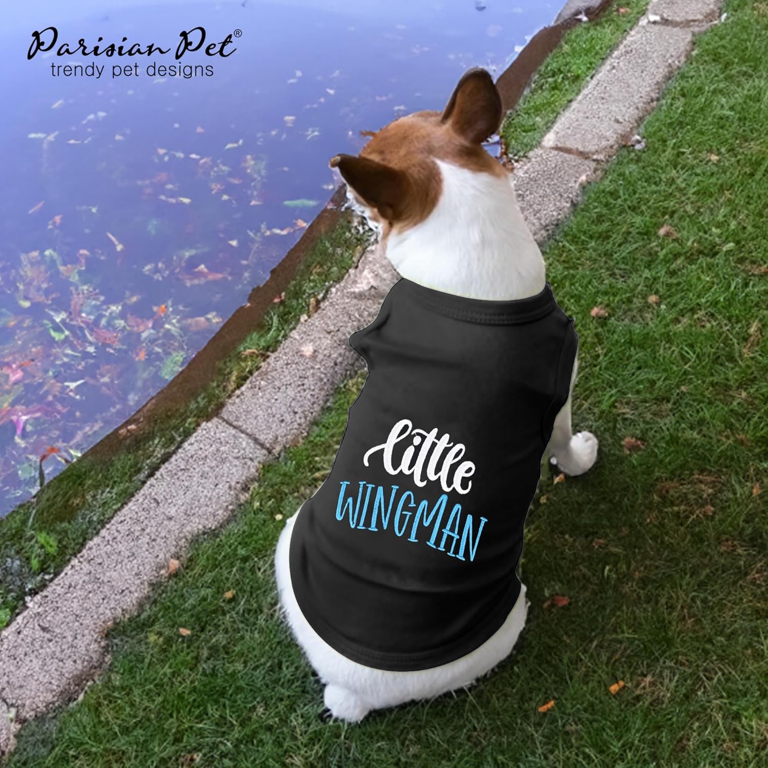 Parisian Pet Dog Tshirt - Embroidered “ Little Wingman “ Dog Shirt - Pure Cotton and Lightweight Dog Clothes - Sleeveless Black Dog Tee Shirts - Machine Washable Dog Shirts for Small Dogs - S