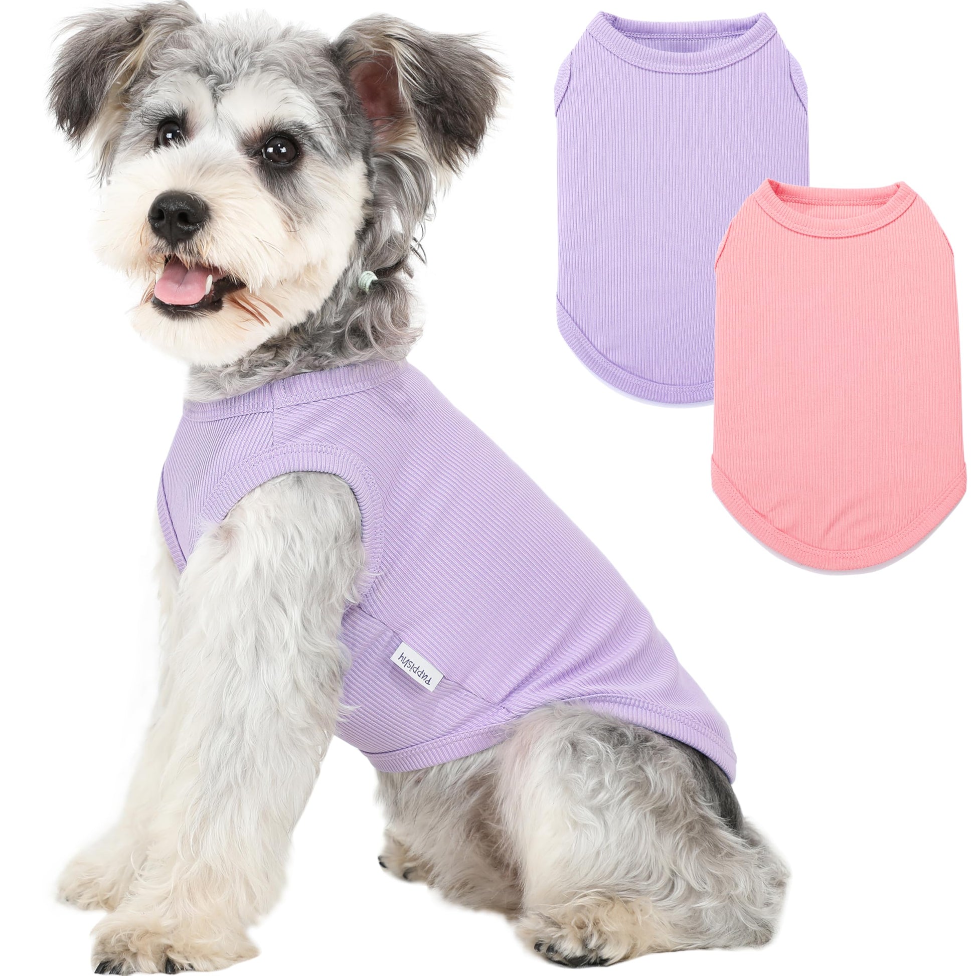 2 Pack Dog Clothes for Small Dogs Summer Dog Shirt Vest Girl Boy Lightweight Puppy T-Shirts Blank Soft and Cool Pet Clothing Sleeveless Medium Large Dog Outfit (Purple+L-Pink, Medium)
