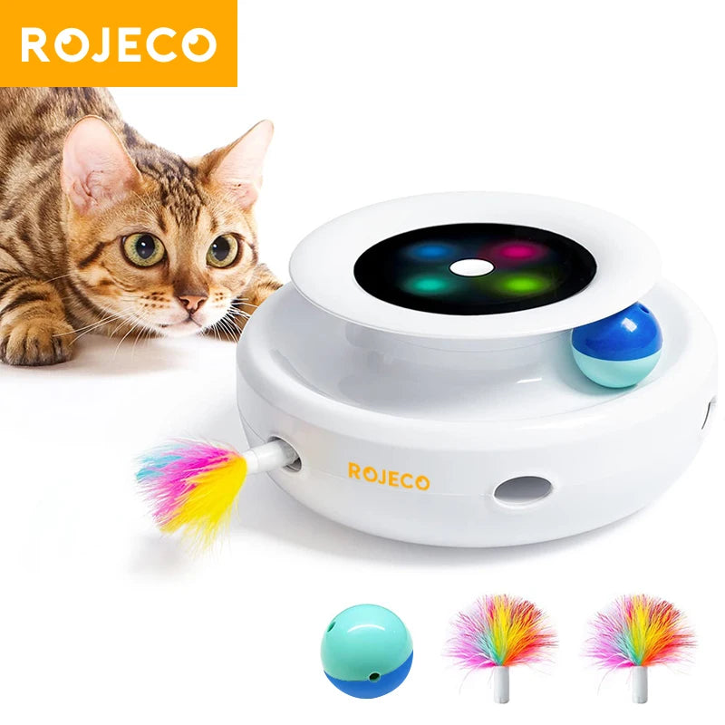 ROJECO 2 in 1 Smart Cat Toys Automatic Feather Fun Ball Toy