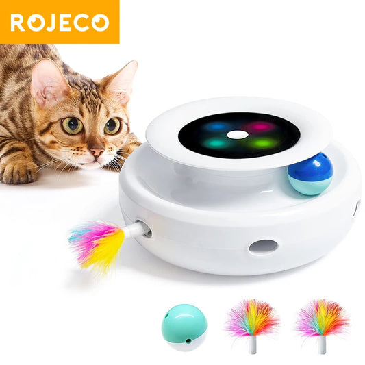 ROJECO 2 in 1 Smart Cat Toys Automatic Feather Fun Ball Toy